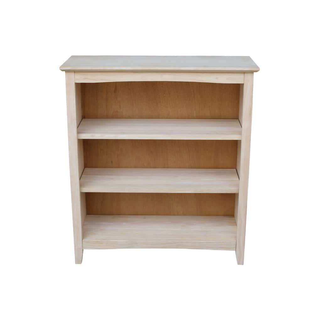 International Concepts 36" Shaker Bookshelf Unfinished: Mid-Century Modern Style, 3-Tier Storage, Hardwood Construction