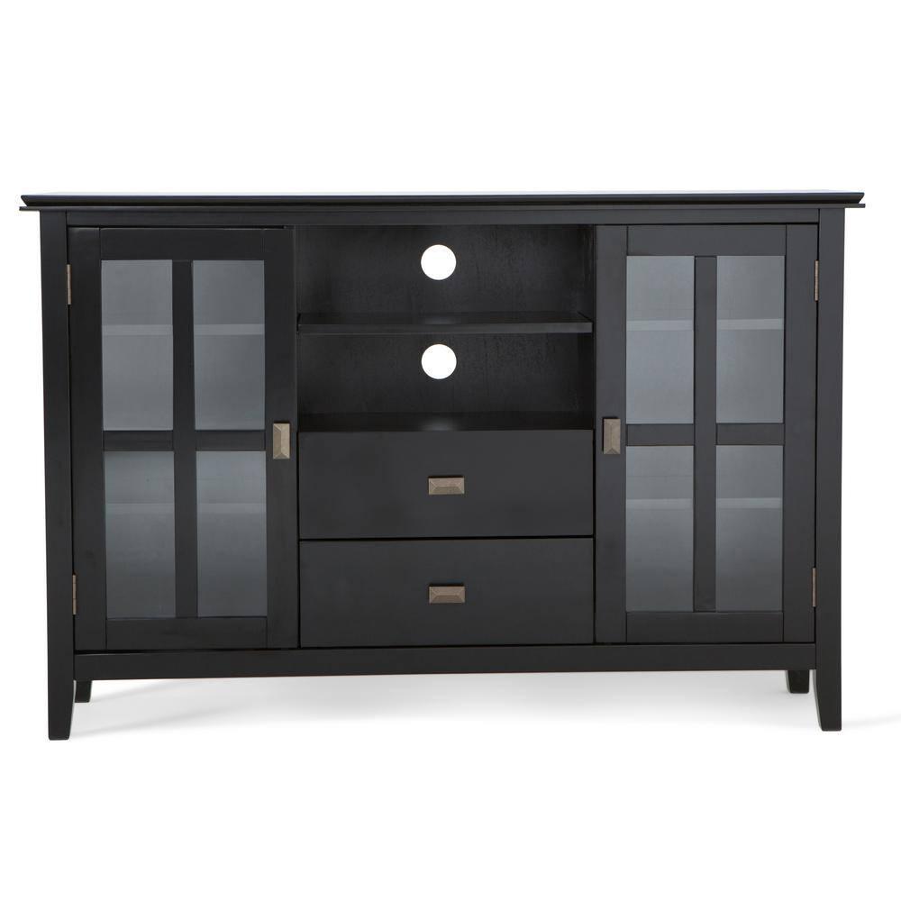 Simpli Home Artisan Wood 53" Transitional TV Media Stand in Black For TVs up to 60"