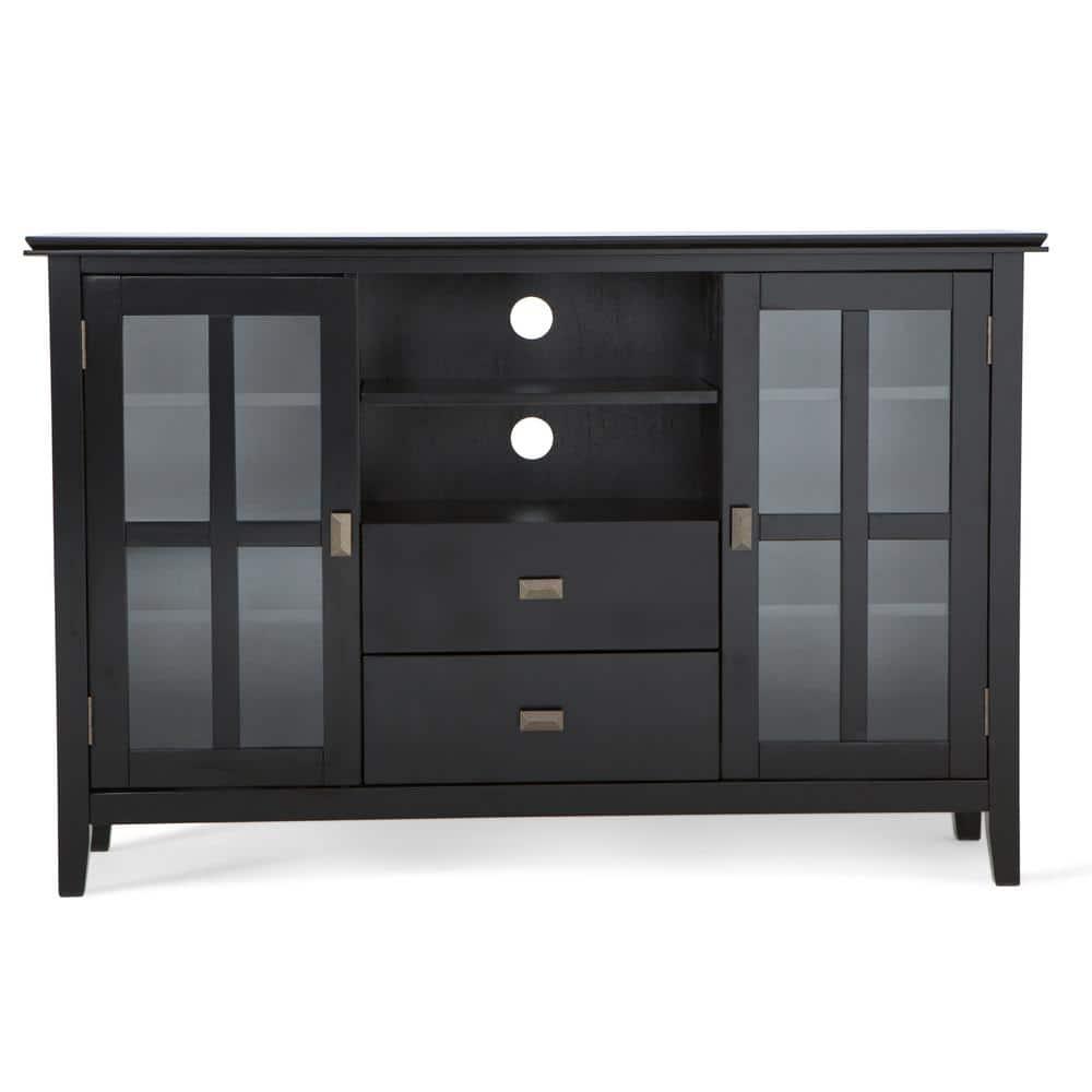 Simpli Home Artisan Wood 53" Transitional TV Media Stand in Black For TVs up to 60"