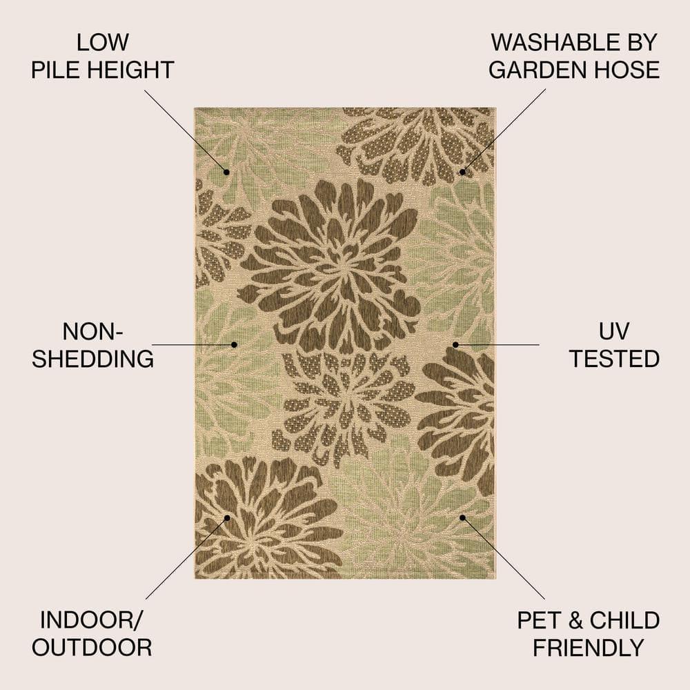 3'x5' Zinnia Modern Floral Textured Weave Indoor/Outdoor Area Rug, Sage/Brown - JONATHAN Y