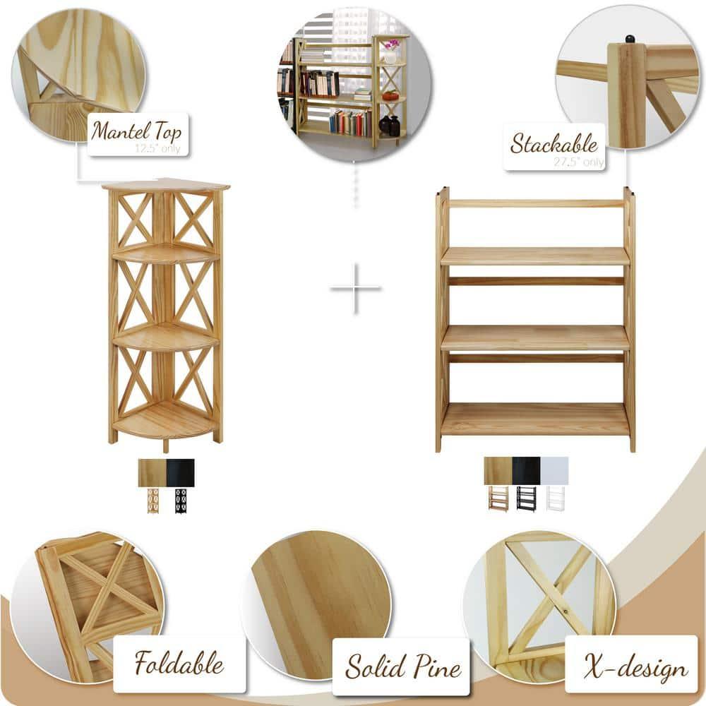 Natural Wood Montego 3-Shelf Stackable Bookcase with Doors