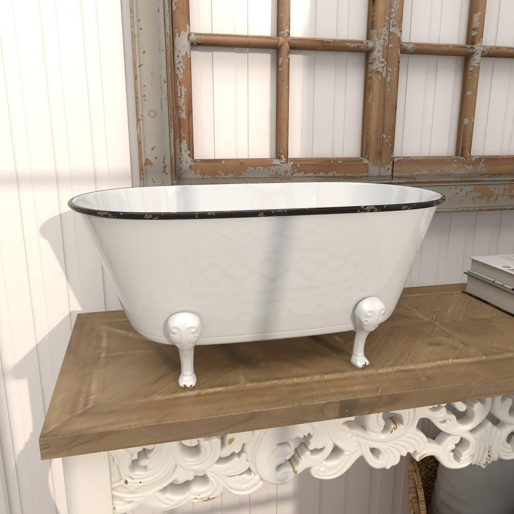 DecMode 20" x 9" Indoor Outdoor Bathtub White Metal Planter
