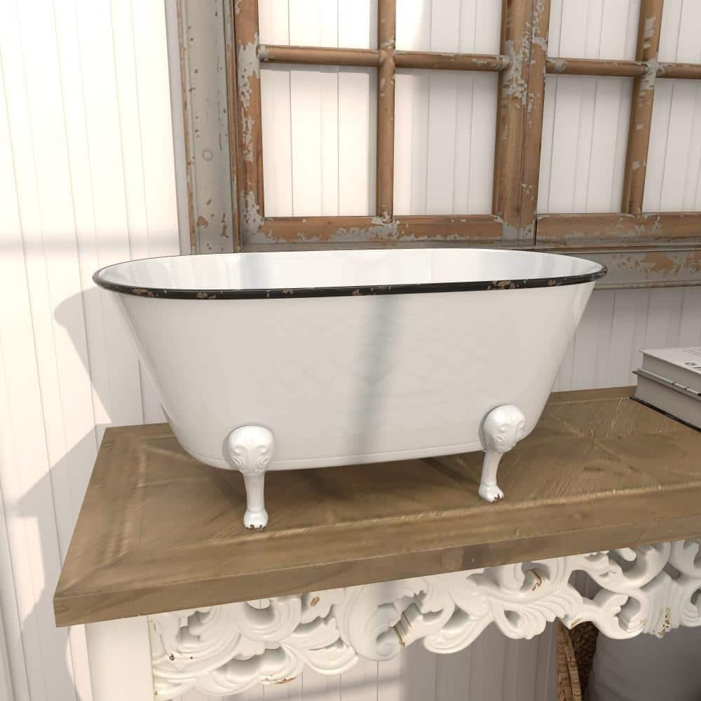 DecMode 20" x 9" Indoor Outdoor Bathtub White Metal Planter