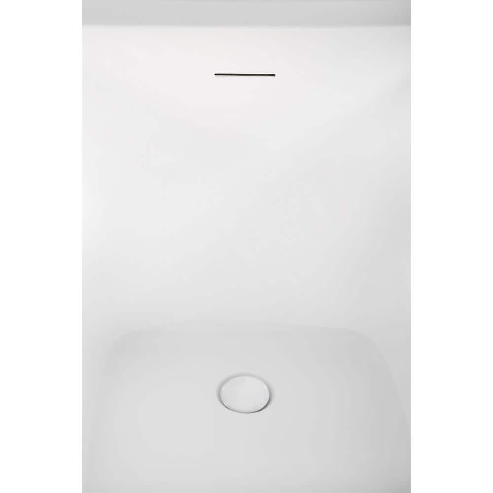 51" Streamline Soaking Glossy White Acrylic Freestanding Bathtub, Bamboo Tray, Drain