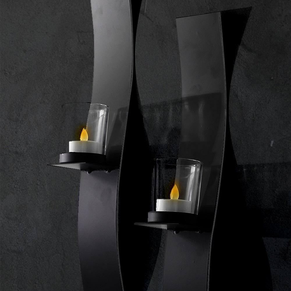 Art Maison Black Wall Sconce Candle Holder, Glass & Metal Wall Decor for Living Room, House Sconce 2"x15", Hanging Candle Sconces Wall Decor Set of 2