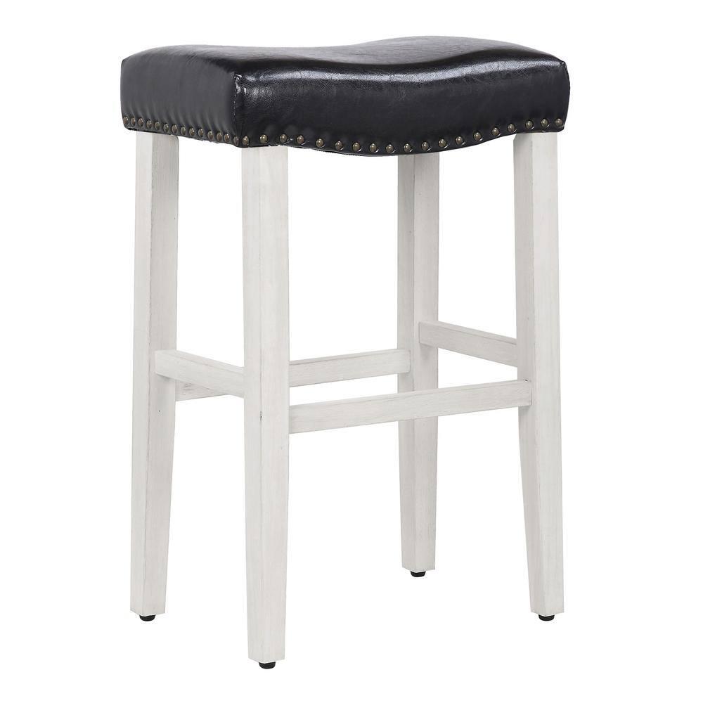 Polytrends Jameson Upholstered Polyester 29" Bar Stool with White Legs - (Set of 2) Antique White/Black