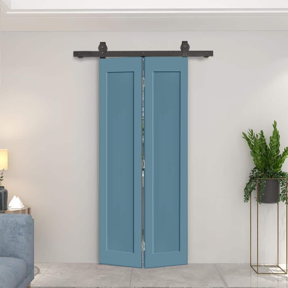 Calhome 1 Panel Shaker Composite Bi-Fold Door with Sliding Barn Door Hardware Kit