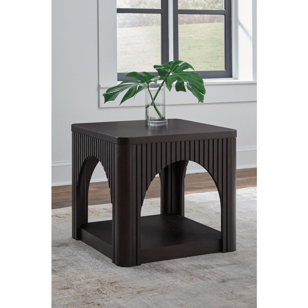 Benjara Yini Square Side End Table, Lattice, Arch Design, 24 Inch Black Wood