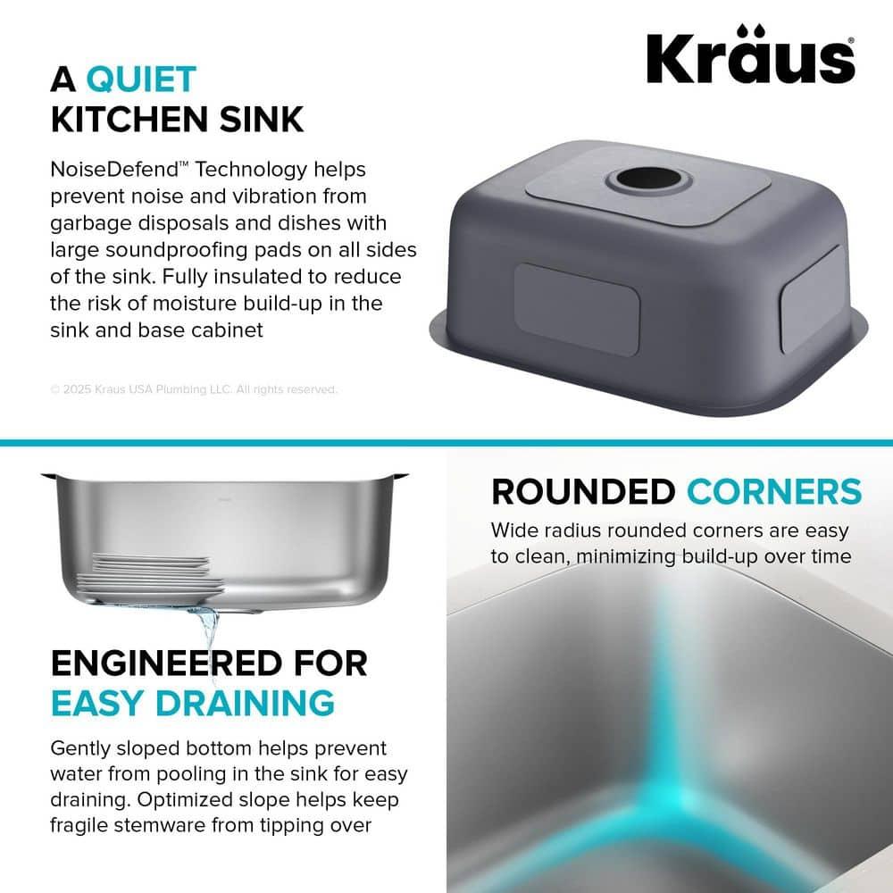 KRAUS Premier 16 Gauge Undermount Single Bowl Stainless Steel Kitchen Sink