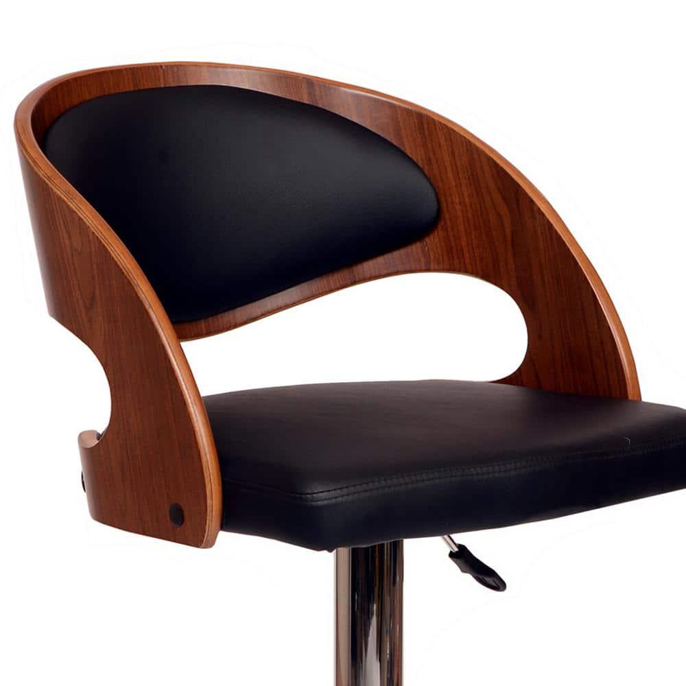 Malibu Adjustable Black Faux Leather and Walnut Swivel Bar Stool