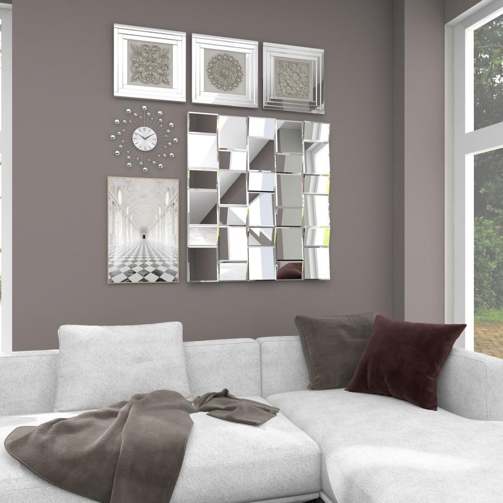 DecMode 15" Silver Metal Starburst Wall Clock with Crystal Accents
