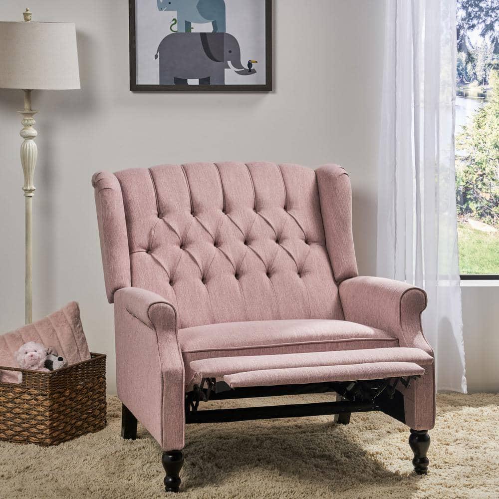 Noble House Albert Oversized Tufted Fabric Push Back Recliner, Pink