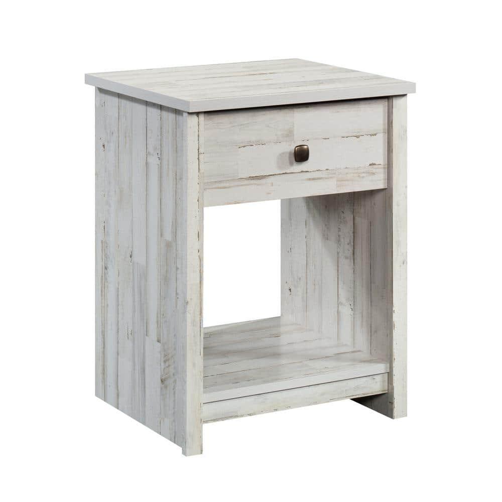 River Ranch Nightstand with Drawer White Plank - Sauder: Farmhouse Style Bedside Table with Open Shelf