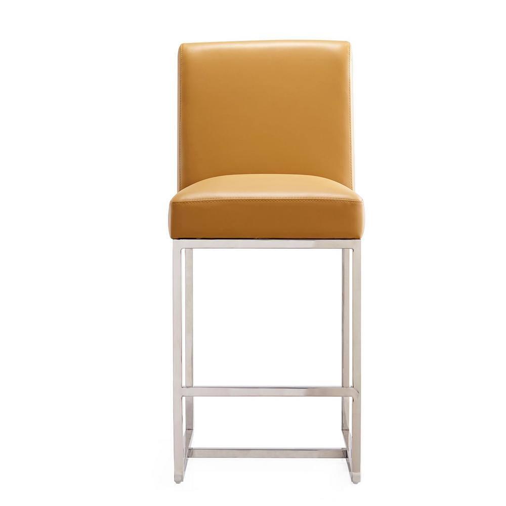 Set of 2 Element Upholstered Stainless Steel Counter Height Barstools Camel - Manhattan Comfort