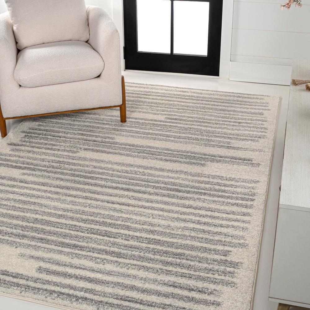 JONATHAN Y Khalil Modern Berber Stripe Cream/Gray 4 ft. x 6 ft. Area Rug