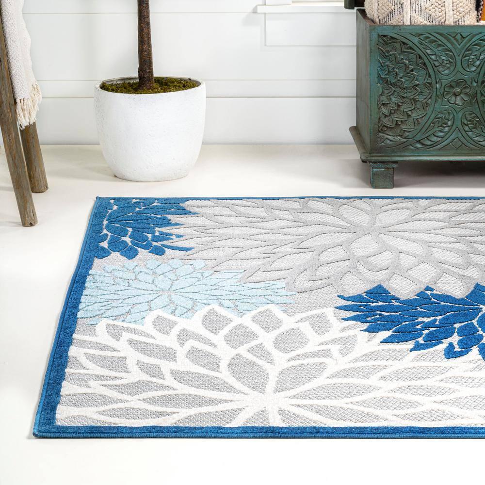 3'x5' Minori Floral Indoor/Outdoor Area Rug, Blue/Gray - JONATHAN Y