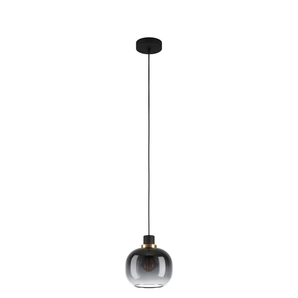 EGLO 1-Light Oilella Pendant Structured Black Finish with Vaporized Black Glass Shade: Vintage-Inspired, Adjustable Cord