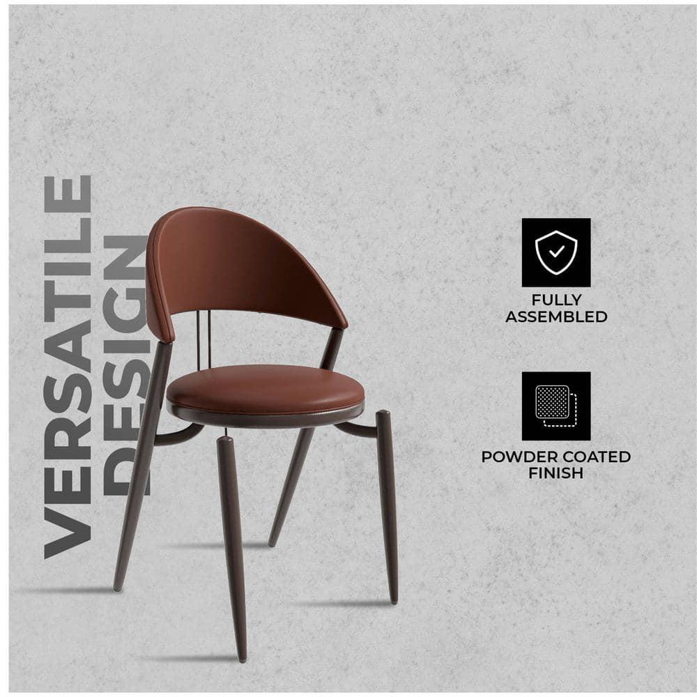 Venice Dining Chair Upholstered Leather in Iron Open Curved Back Design Set of 2 in Dark Brown