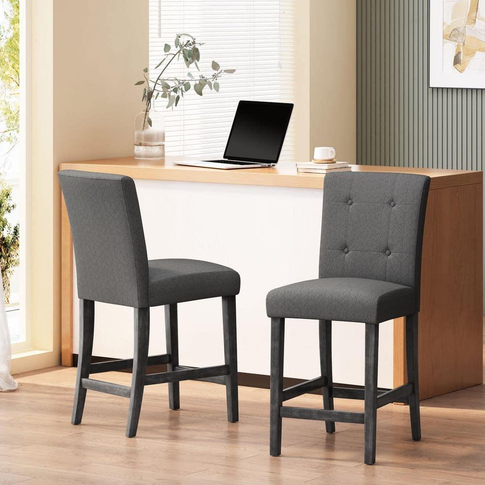 Noble House Darke Fabric Button Tufted Counter Stools, Set of 2, Charcoal and Gray