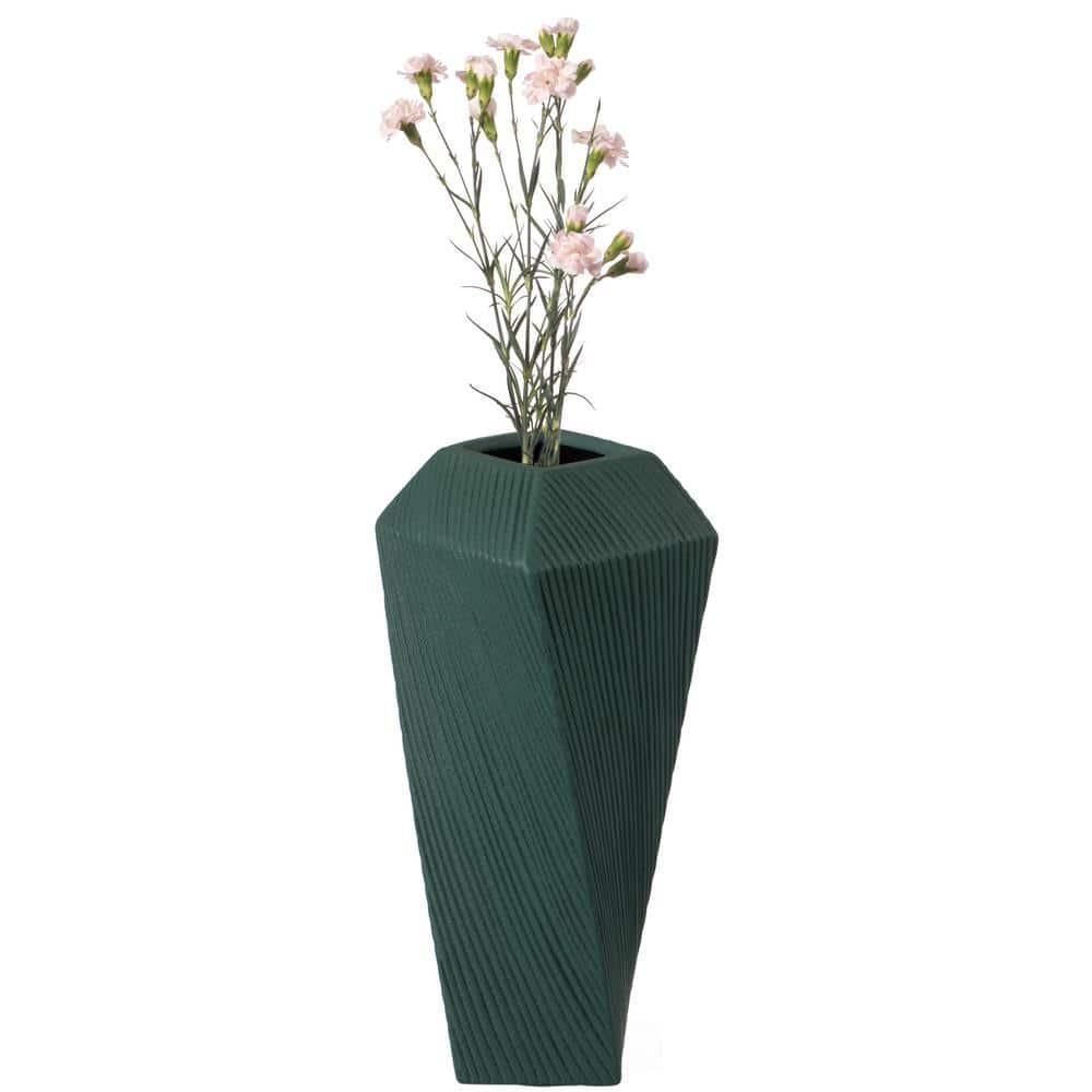 Uniquewise 12" H Decorative Ceramic Square Twisted Centerpiece Table Vase Green, Large