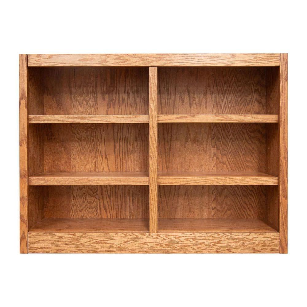 Concepts in Wood 6 Shelf Double Wide Wood Bookcase, 36 inch Tall - Oak Finish