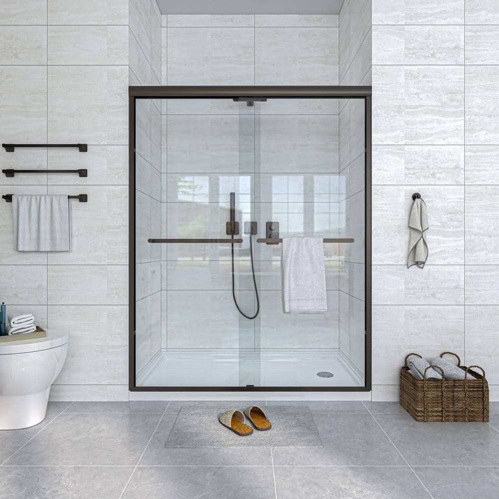 Waterpar WP1186072ORB 56''-60'' W x 72'' H Door Semi-Frameless Shower Door with Two Handles and Clear Glass
