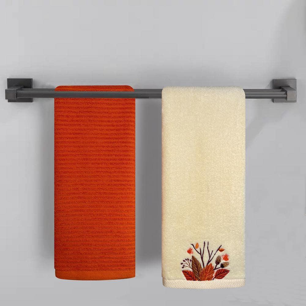 Harper Lane Harvest Embroidered Cotton Hand Towel 2-Piece Set Leaves Beige