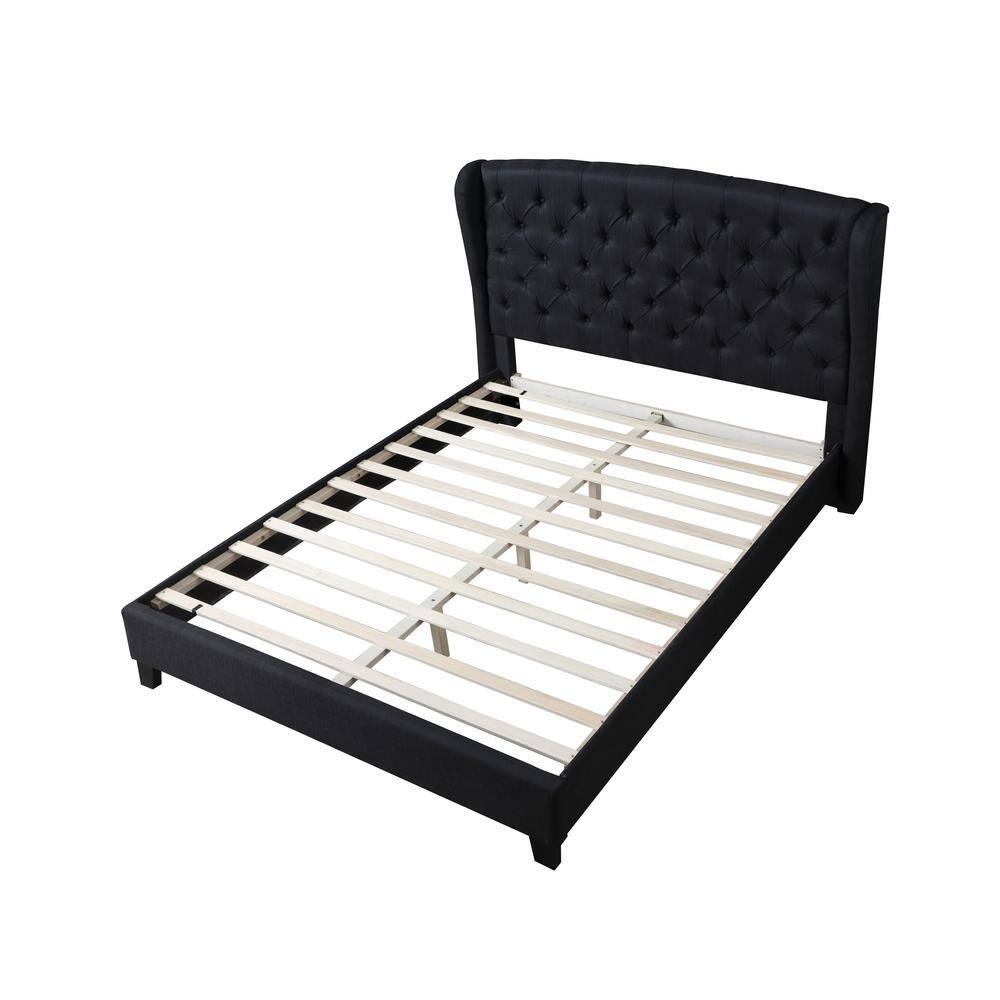 Best Master Frances Solid Wood/Fabric Upholstery East King Platform Bed - Black