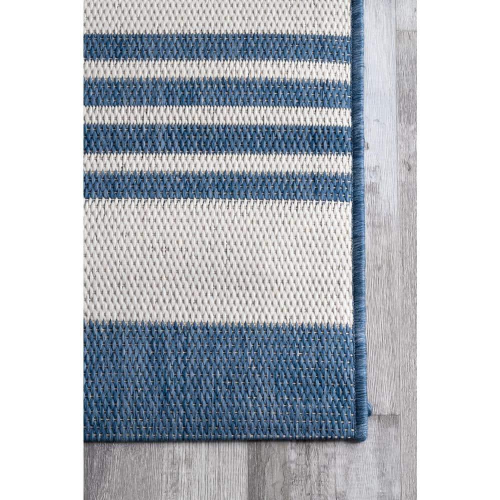 Nuloom Robin Striped 10x13 Indoor/Outdoor Area Rug for Living Room Patio Deck Front Porch Kitchen, Blue/Ivory