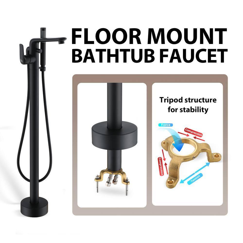 mondawe Single Handle Floor Mounted Freestanding Tub Filler with Diverter MDLT0054-MB