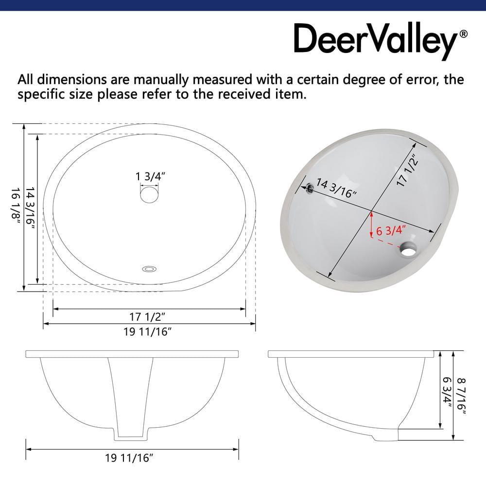DeerValley Symmetry 19 1/2" X 16" Oval Vitreous China Undermount Bathroom Sink with Overflow