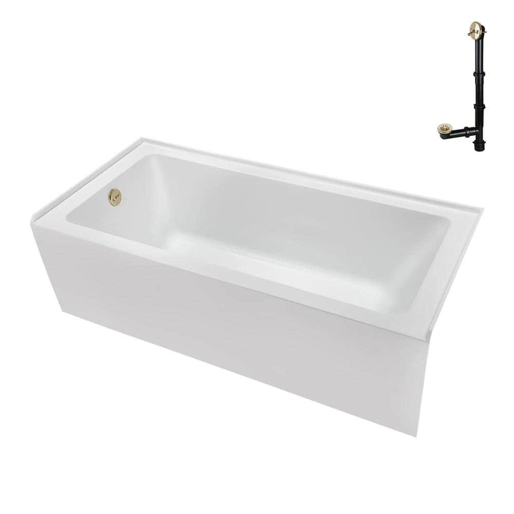 Streamline Bath Streamline 60 in. x 30 in. Acrylic Left-Hand Drain Alcove Bathtub in Glossy White With External Drain NAL-5320-PBR