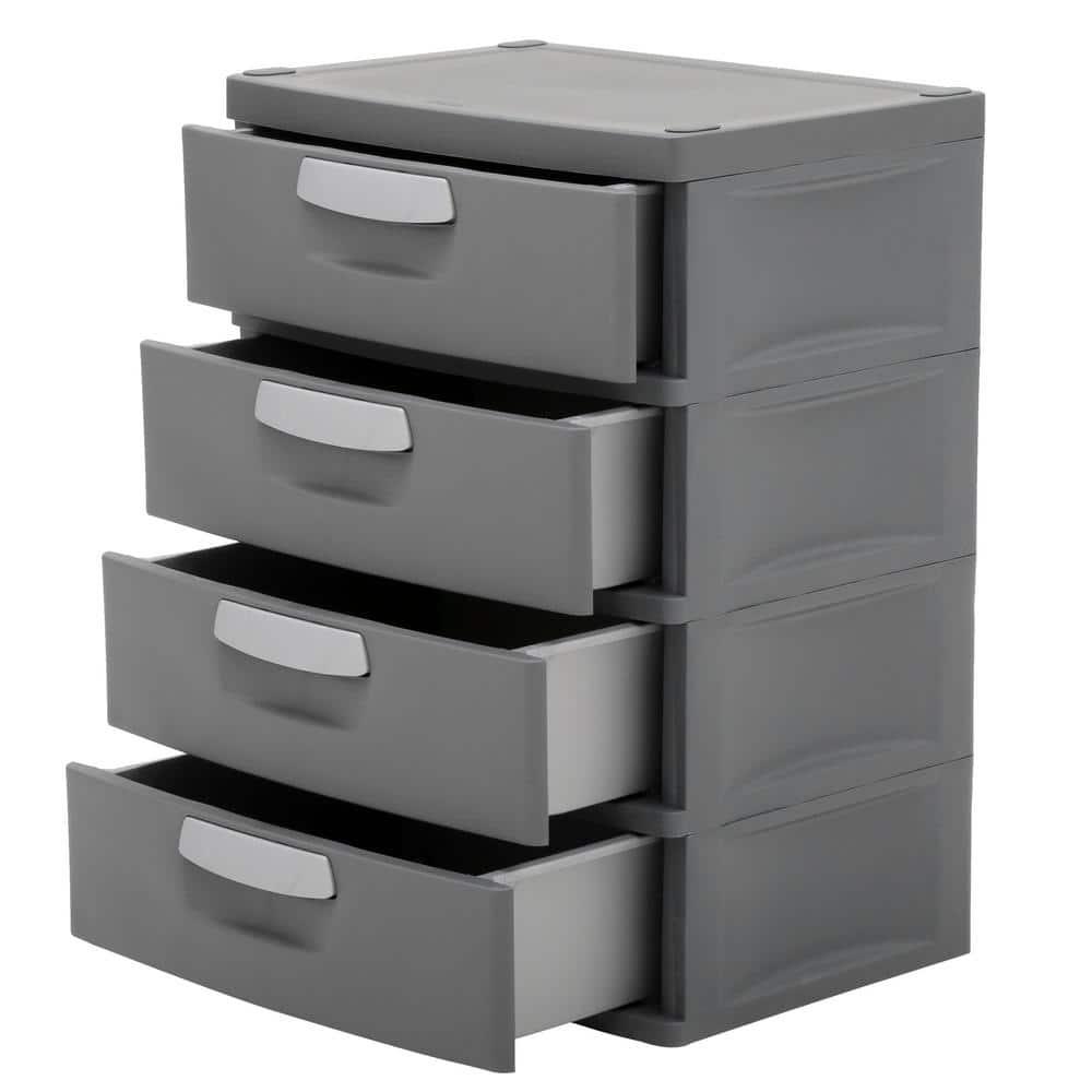 Sterilite 4 Drawer Unit, Durable Plastic Construction,  Frame and Drawers, Dk Gray