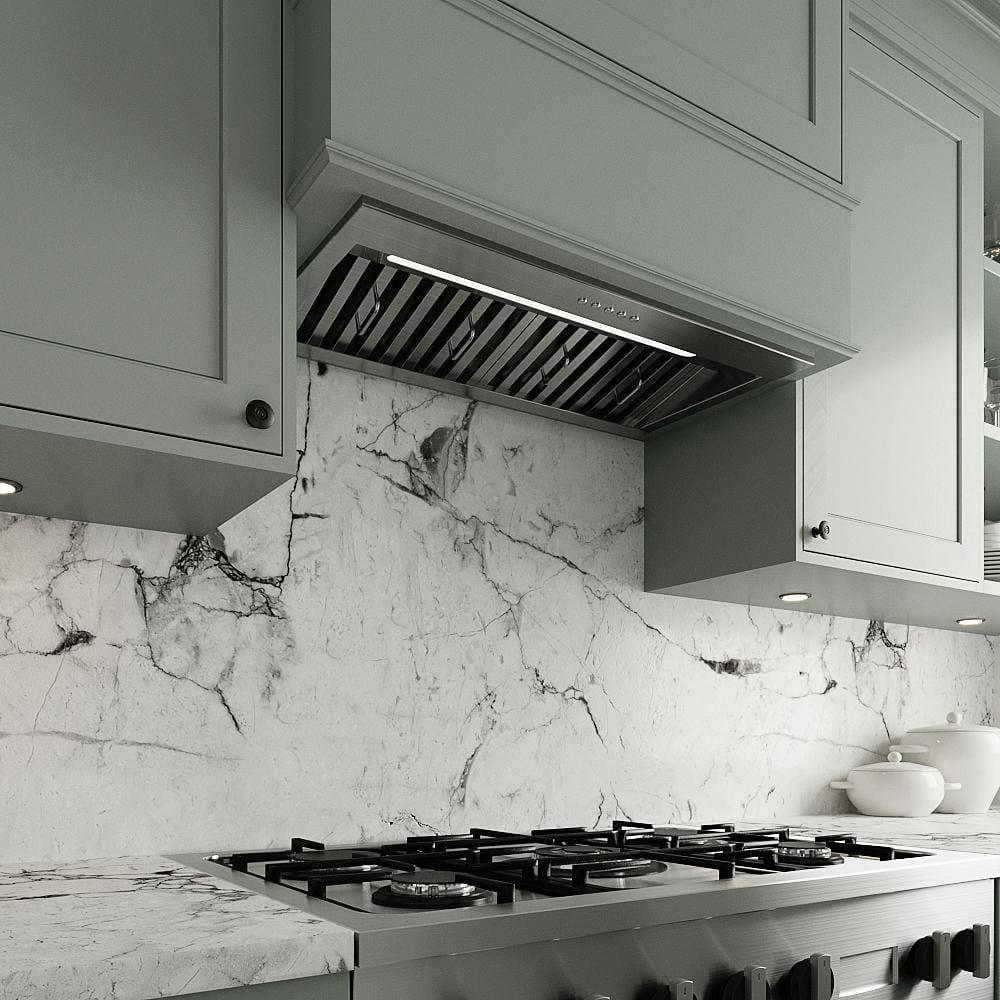 Streamline Bath Streamline 28 In. T-4267-1-CL Belsito Convertible Insert 350 CFM Range Hood In Brushed Stainless Steel With Baffle Filters, Electronic Button Control, LED Light T-4267-1-CL