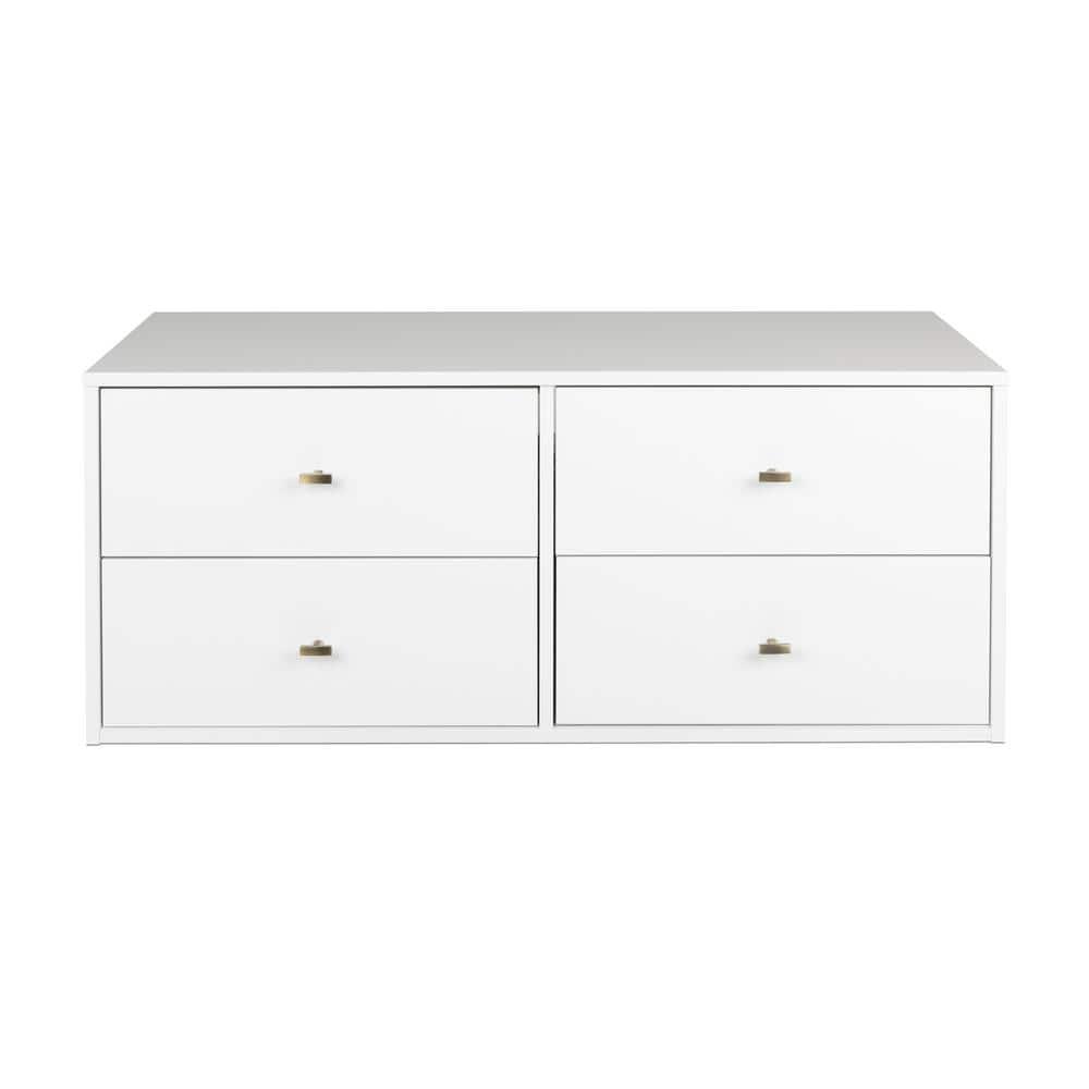 Floating 4 Drawers Dresser White - Prepac: Wall Mounted, Space-Saving Storage, Easy to Assemble