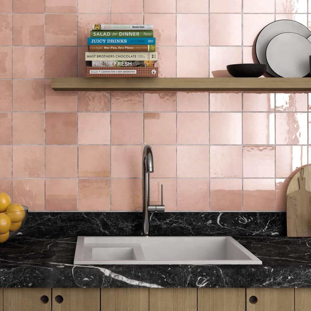 Bedrosians Cloe Square Gloss Ceramic Tile 5 x 5, Pink (10.83 sq. ft./Case)