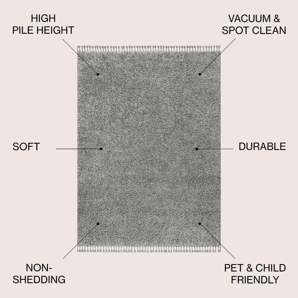 3'x5' Mercer Shag Plush Tassel Area Rug, Charcoal - JONATHAN Y