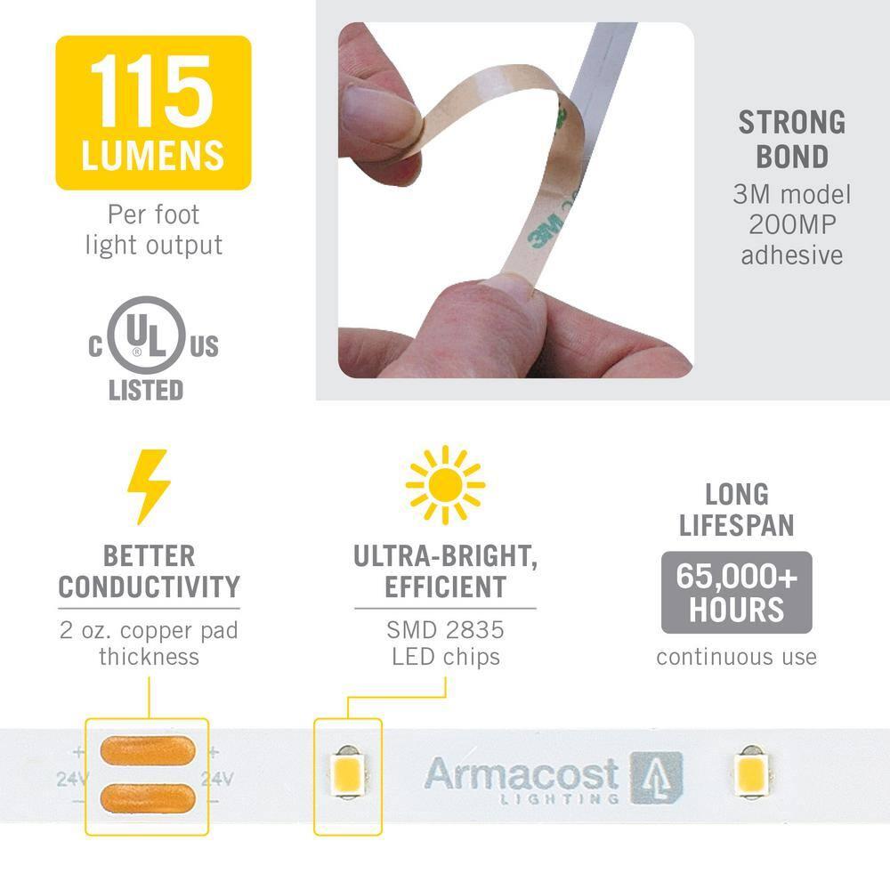 Armacost Lighting 144210 RibbonFlex Pro, 24V, 3000K, 30LEDs/M, IP20, 2.5M Under Cabinet Strip Light