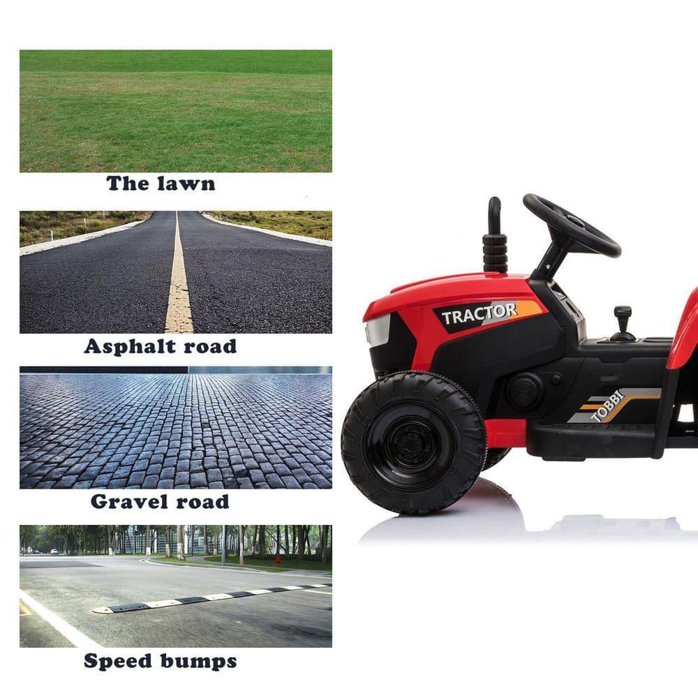 12V Kids Ride On Tractor with Trailer, Battery Powered Electric Car with Music, USB, Music, LED Lights