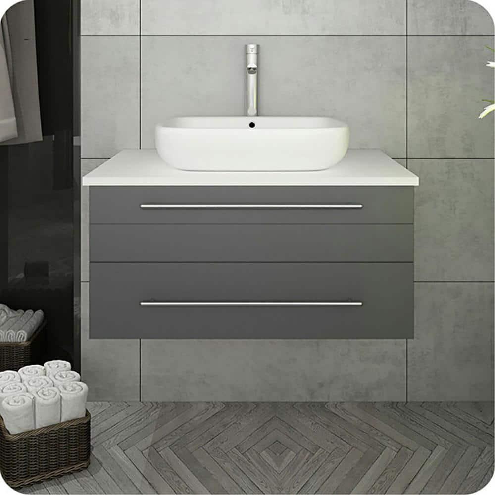 Lucera 30" Wall Mount Single Vessel Sink Bathroom Vanity Base Only (Top and Sink Not Included)