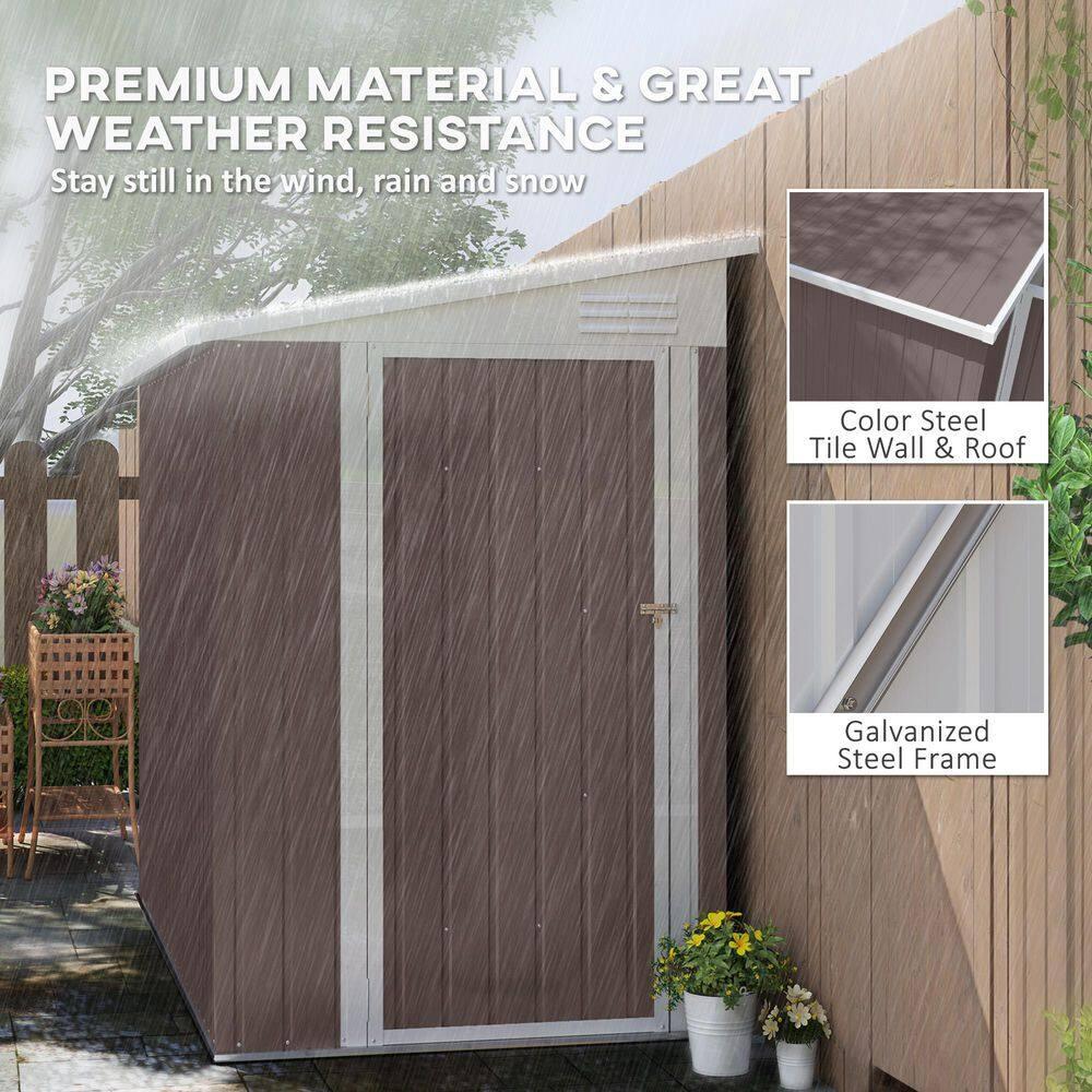 Outsunny 4' x 7.7' Metal Outdoor Storage Shed, Lean to Storage Shed, Garden Tool Storage House with Lockable Door and 2 Air Vents for Backyard, Patio, Lawn