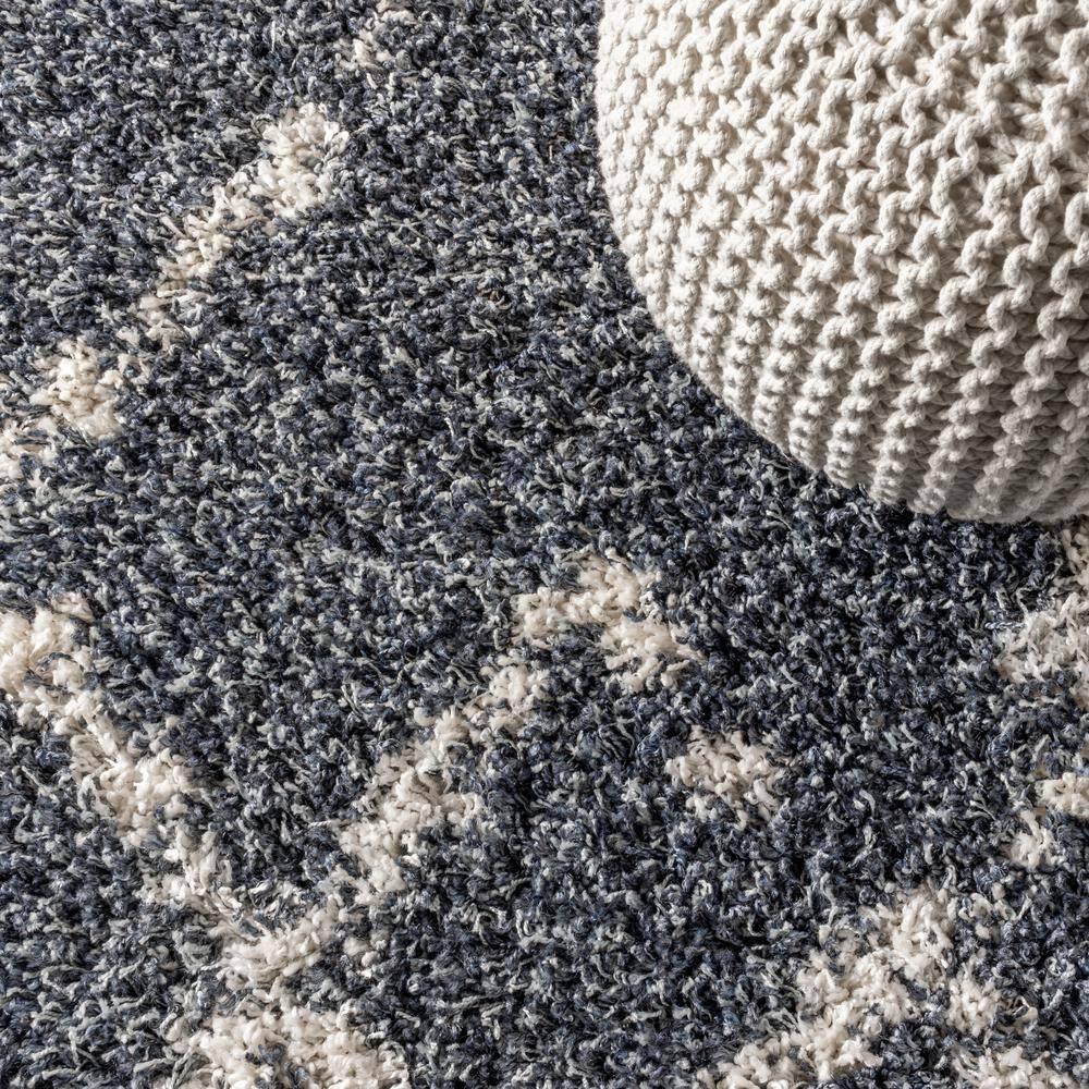 4'x6' Mercer Shag Plush Tassel Moroccan Geometric Trellis Area Rug, Denim/Cream - JONATHAN Y