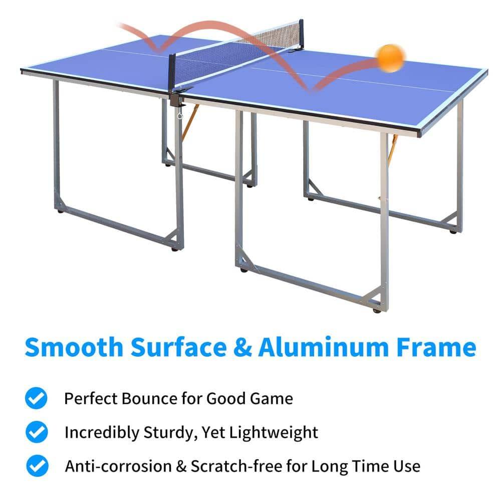 6ft Mid-Size Table Tennis Table Foldable & Portable Ping Pong Table Set for Indoor & Outdoor Games with Net  2 Table Tennis Paddles and 3 Balls