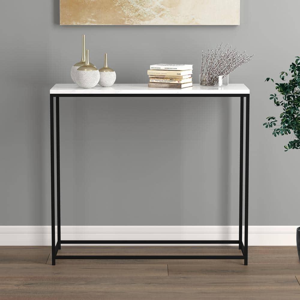 28" Black Marble and Metal Console Table