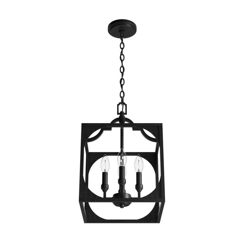 Hunter - Highland Hill 4-light Rustic Iron, Medium Size Pendant Light, Dimmable, Formal Style, Lantern Shaped, for Bedrooms, Kitchens, Dining, Living Rooms - 19283