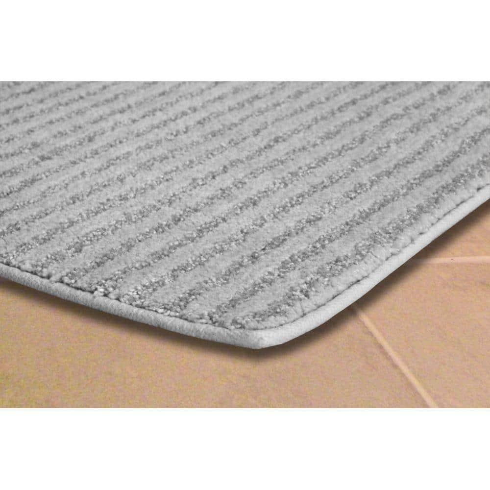 2pc Sheridan Plush Washable Nylon Bath Rug Set Platinum Gray - Garland: Non-Slip, Machine Made, Striped Design
