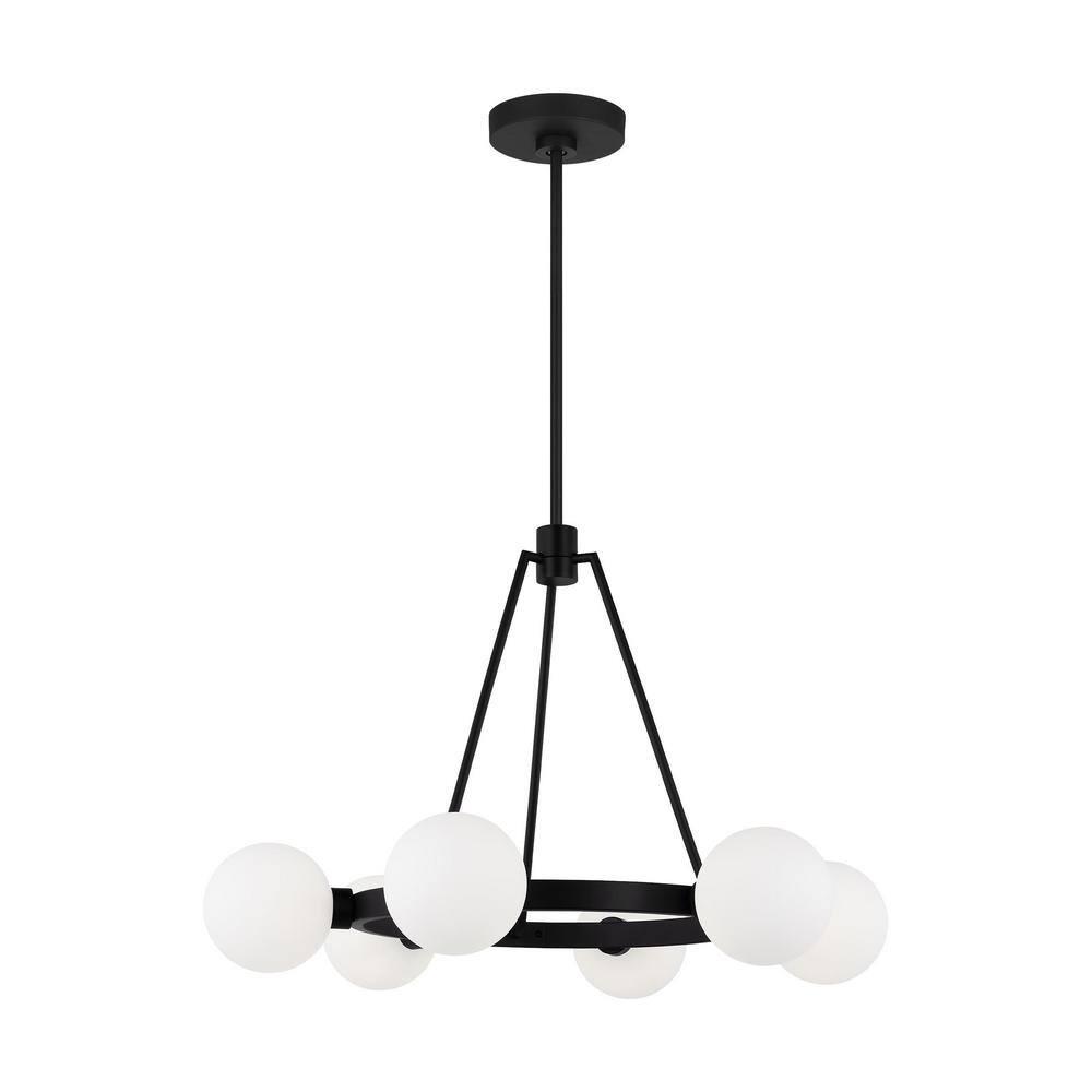 Clybourn 6-Light Midnight Black Chandelier with Milk Glass Shades