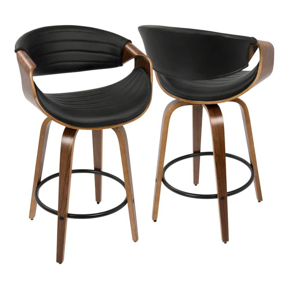 Symphony Mid-Century Modern Counter Stool in Walnut and Black Faux Leather by LumiSource - Set of 2