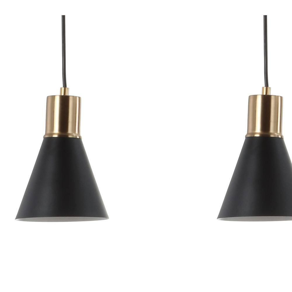 Apollo 33.5" 3-Light Mid-Century Modern Iron Adjustable Linear LED Pendant, Black/Brass Gold