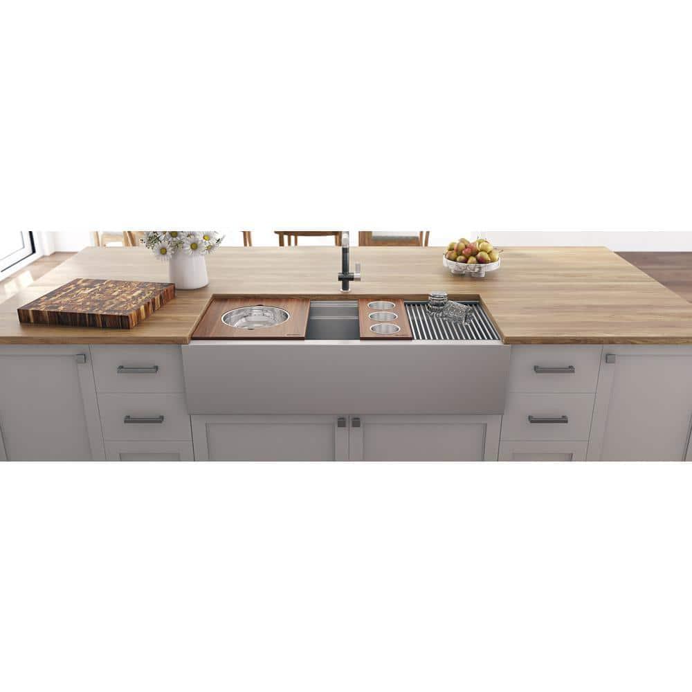 Ruvati 45-inch Workstation Two-Tiered Ledge Kitchen Sink Apron-Front Stainless Steel